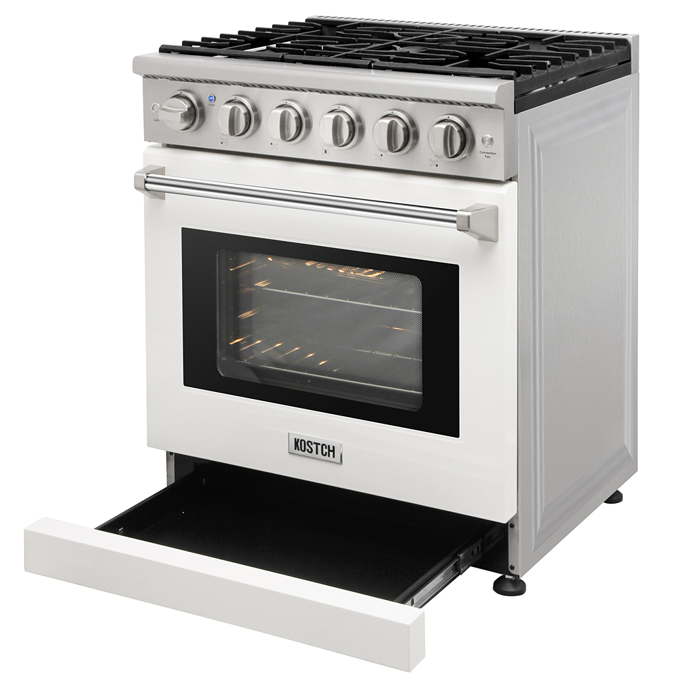 30 inch gas range and range hood set - White